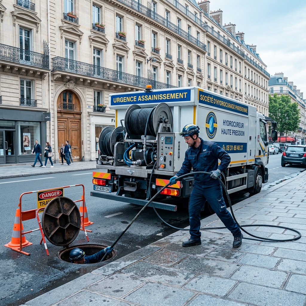 Camion hydrocureur EREM en intervention d’urgence à Paris